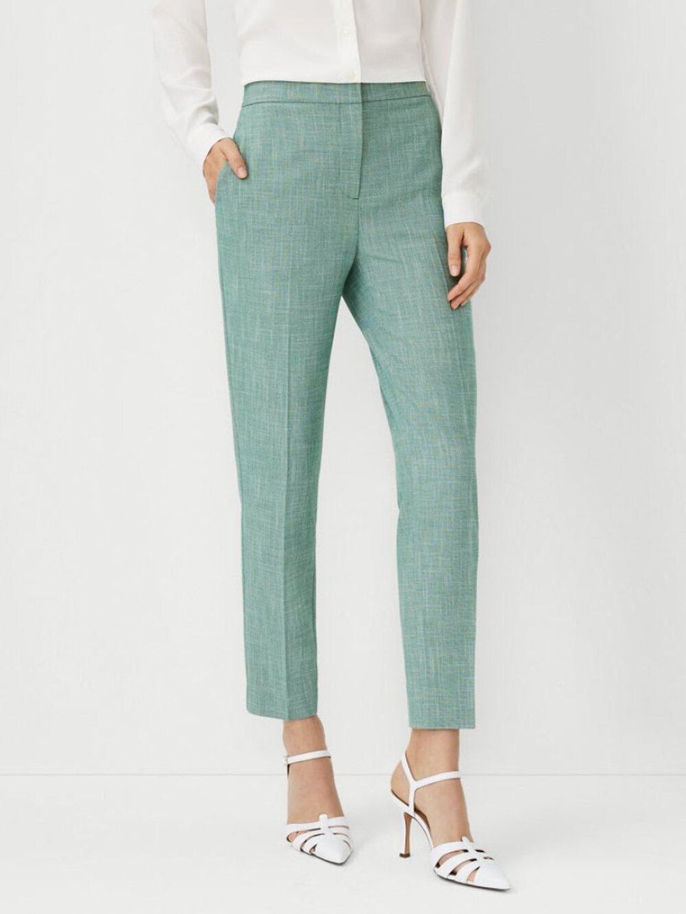 Ann Taylor Tall Ankle Pant Cross Weave Forest Leaves Size 10 NWT